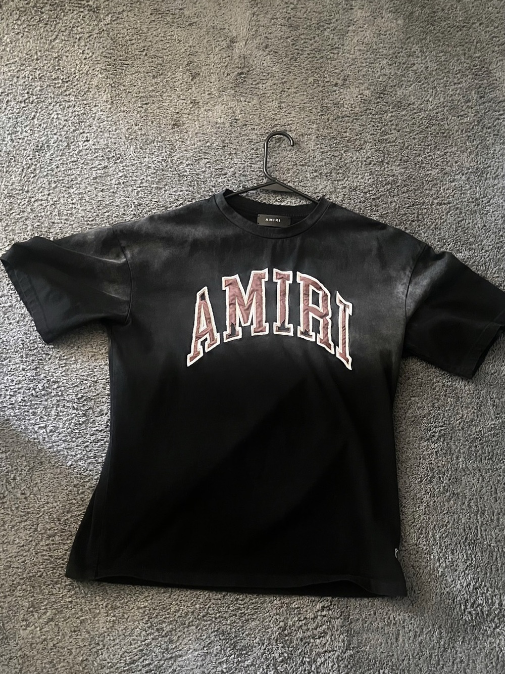 AMIRI Black Short-Sleeve Tee with Pink Arched Logo